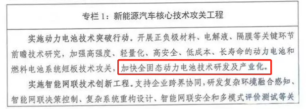 固態(tài)電池或將被列為新能源汽車核心技術攻關工程